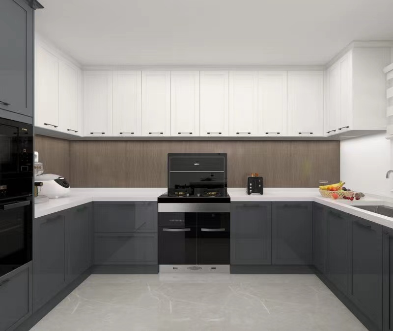 Design dell'armadio personalizzato a forma di U, la disposizione della cucina è pratica e bella
